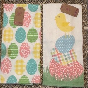 Set of two Easter Towels Chick on Egg & Easter Eggs 100% Cotton 16 in X 26 in